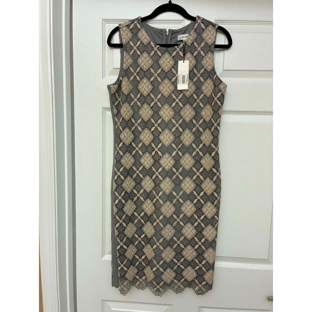 Calvin Klein Gray and Beige Lace Maxi Dress